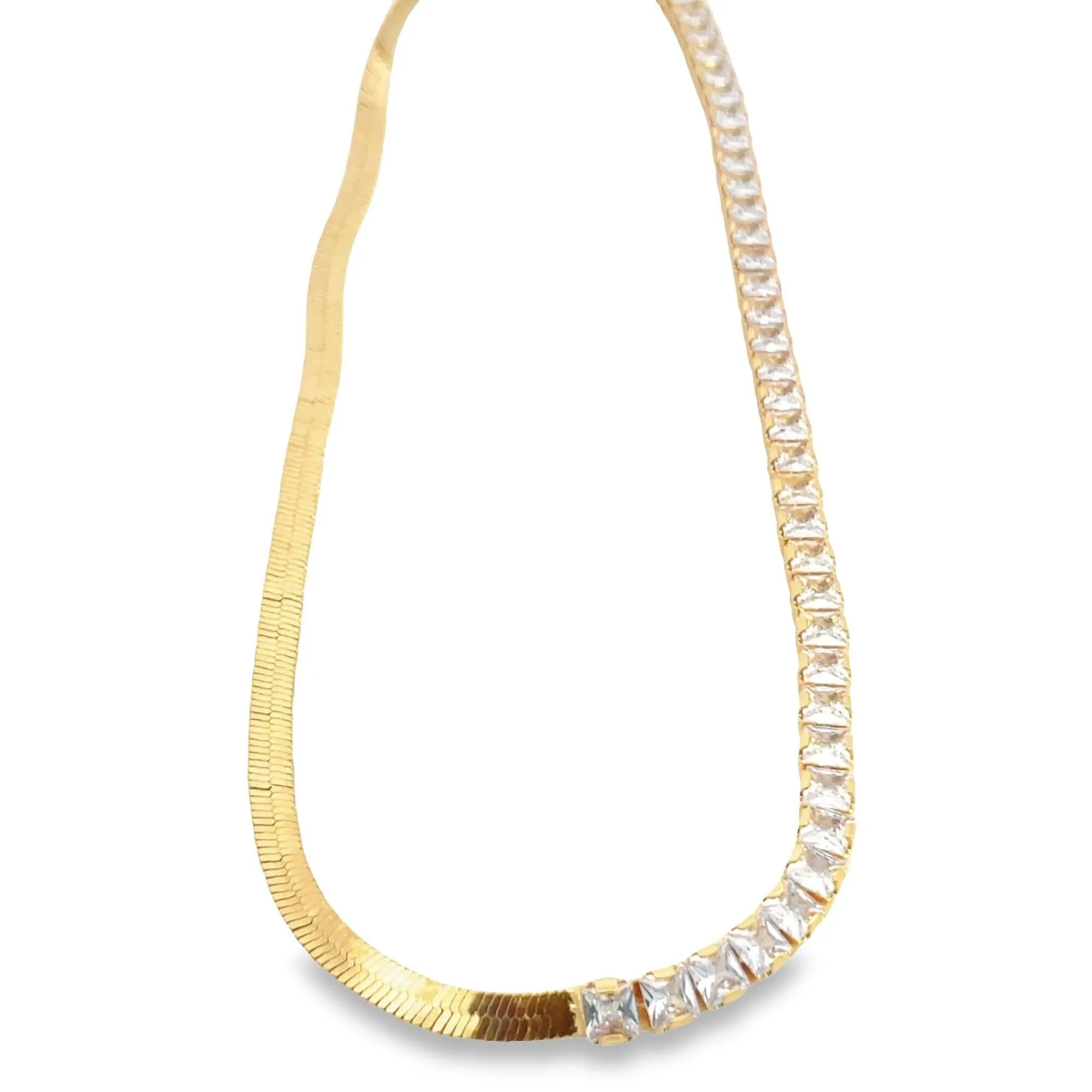 Gold Half CZ Stone Half Snake Bracelet