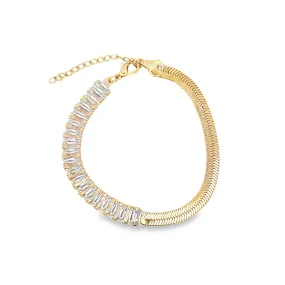 Gold Half CZ Stone Half Snake Bracelet