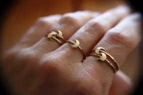 Gold Moon Ring, Textured Moon Rings, Gold Stacking Rings, Goldfill Moon Ring, Stacking Band Rings, Moon, Crescent Moon Ring, Simple, Chic