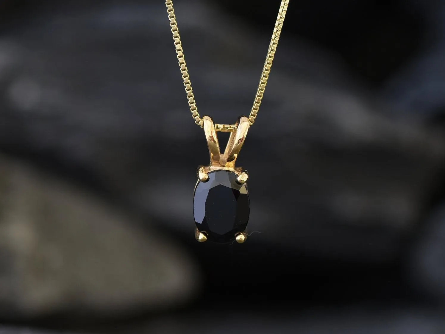 Gold Onyx Pendant - Natural Onyx Necklace, Black Oval Pendant