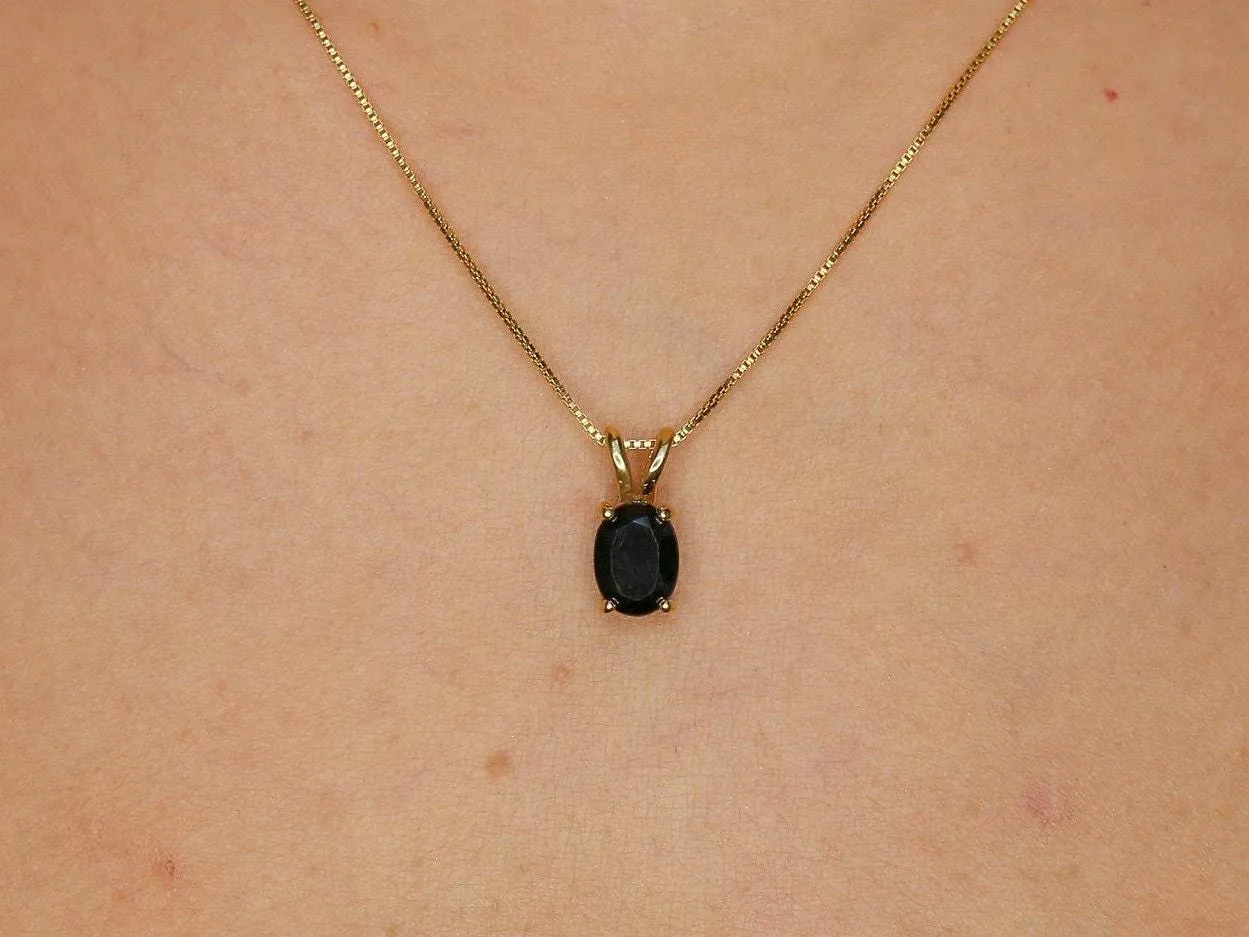 Gold Onyx Pendant - Natural Onyx Necklace, Black Oval Pendant