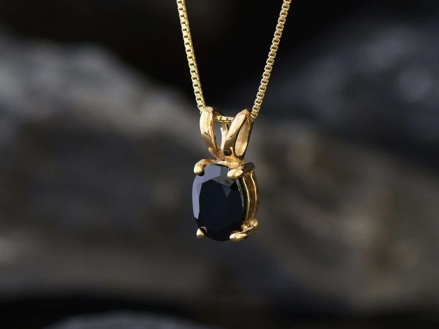 Gold Onyx Pendant - Natural Onyx Necklace, Black Oval Pendant