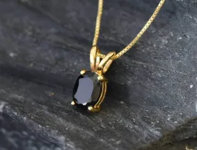 Gold Onyx Pendant - Natural Onyx Necklace, Black Oval Pendant