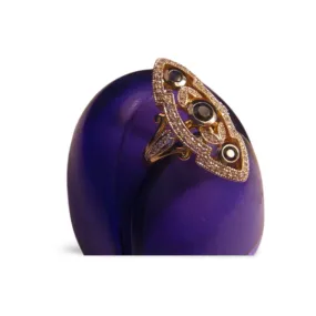 Gorgeous 14K Marquise Yellow Gold Diamond Sapphire Filigree Cocktail Ring