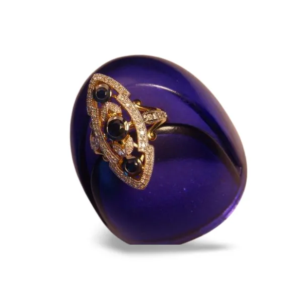 Gorgeous 14K Marquise Yellow Gold Diamond Sapphire Filigree Cocktail Ring