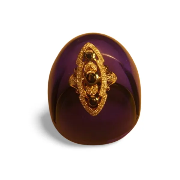 Gorgeous 14K Marquise Yellow Gold Diamond Sapphire Filigree Cocktail Ring
