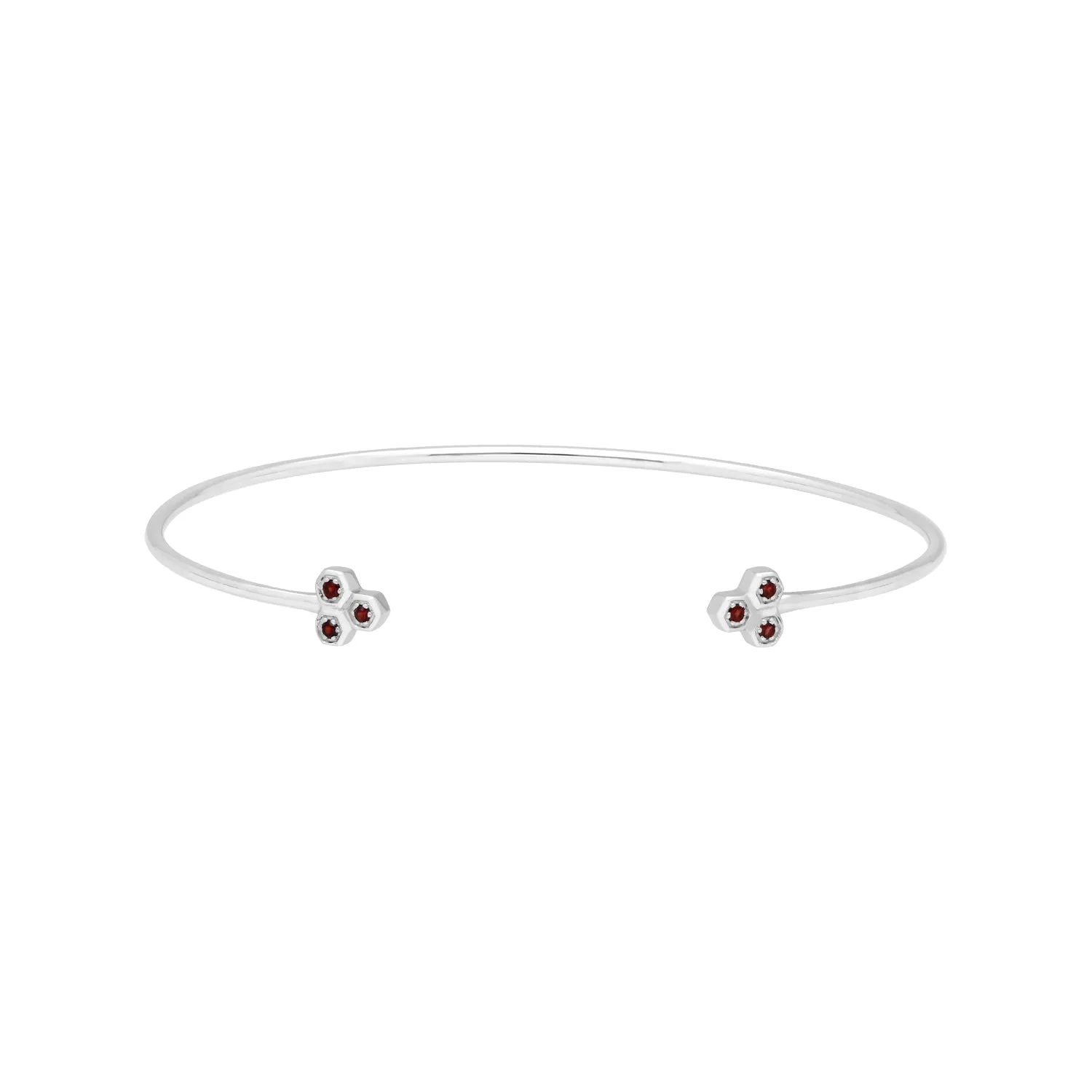 Granat Trilogie Geometrischer Armreif in 9ct Weiß Gold