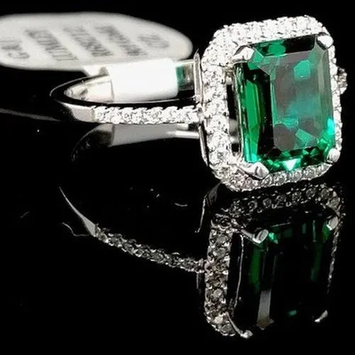 Green & White CZ Halo style ring 9ct