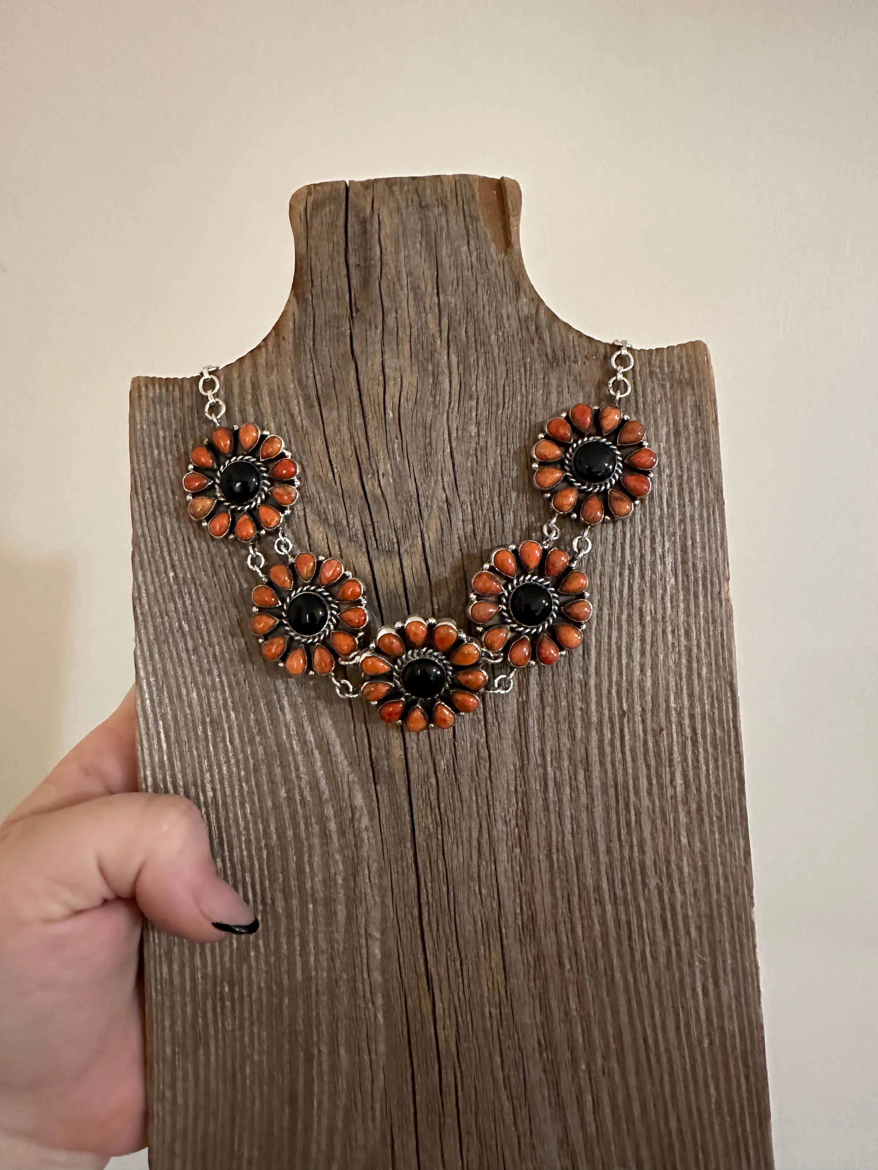 HALLOWEEN COLLECTION Nizhoni Black Onyx, Orange Mojave & Sterling Silver Necklace & Earring Set
