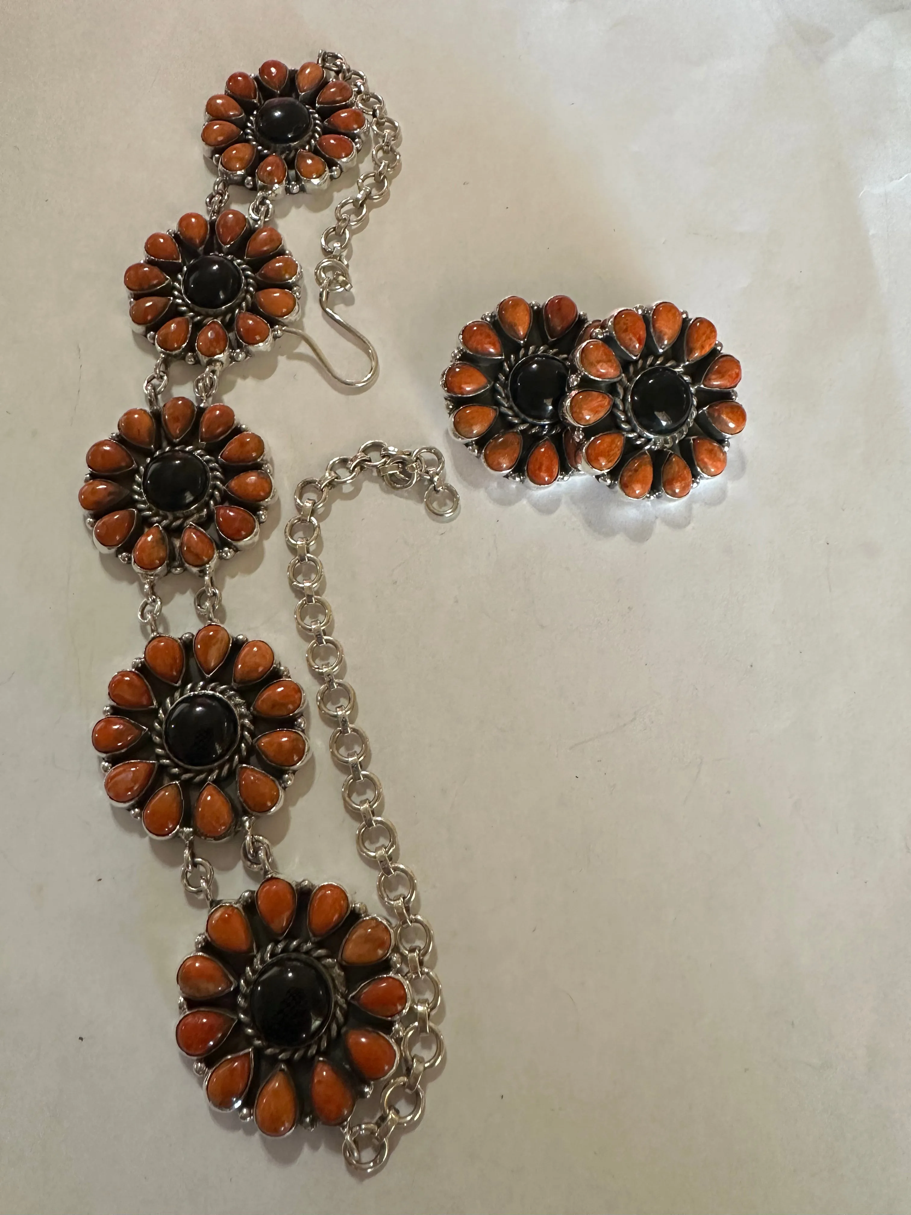 HALLOWEEN COLLECTION Nizhoni Black Onyx, Orange Mojave & Sterling Silver Necklace & Earring Set