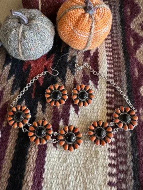 HALLOWEEN COLLECTION Nizhoni Black Onyx, Orange Mojave & Sterling Silver Necklace & Earring Set