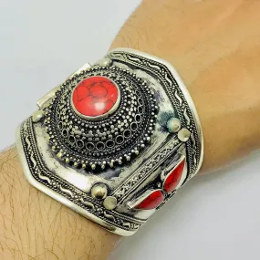 Handmade Kuchi Adjustable Bracelet With Coral Stone