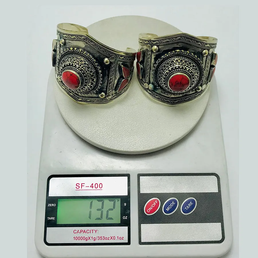 Handmade Kuchi Adjustable Bracelet With Coral Stone