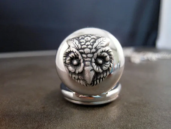 Handmade Steampunk Silver Owl Pocket Watch Necklace