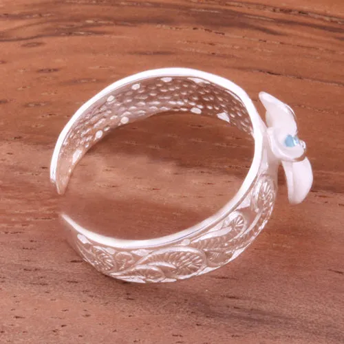 Hawaiian Scroll See Through 8mm Plumeria with Blue CZ Toe Ring
