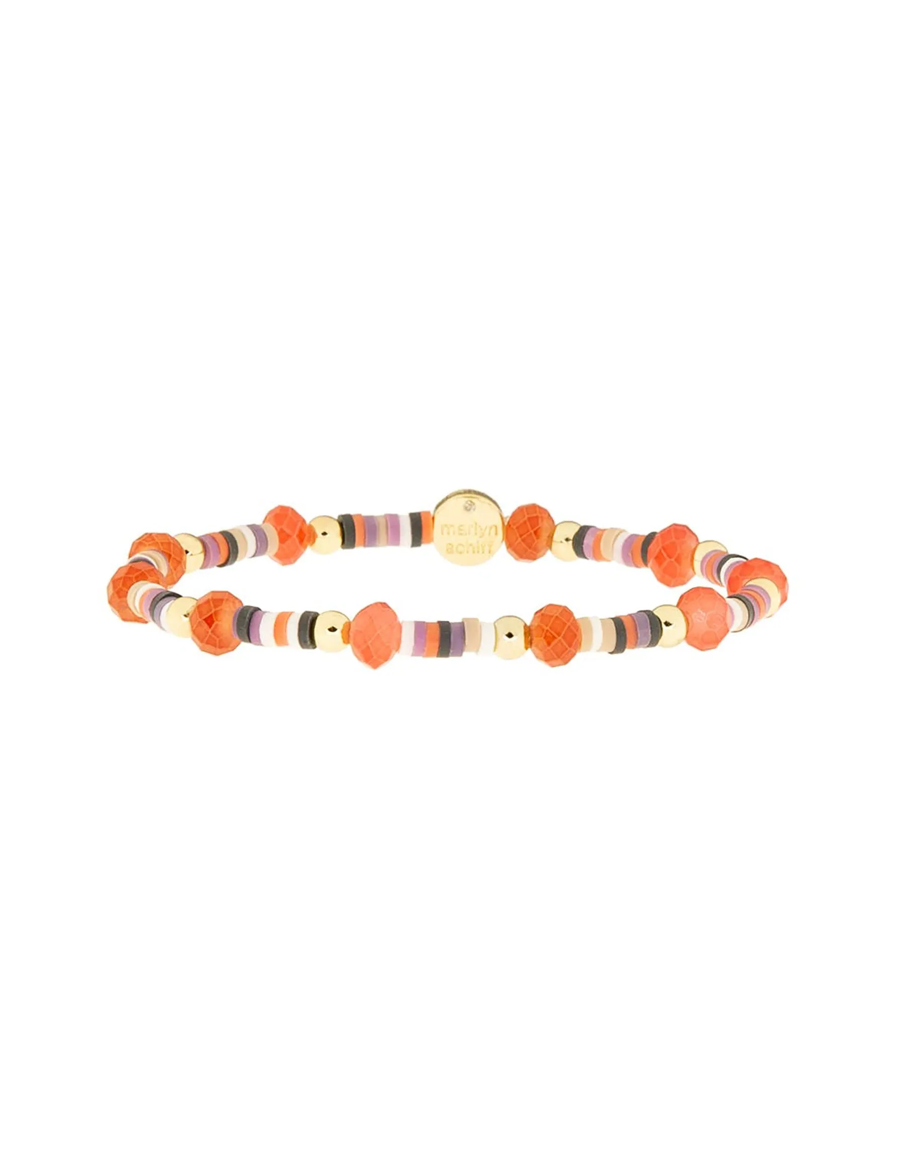 Heishi Crystal Bead Stretch Bracelet by Marlyn Schiff - Gold/Coral