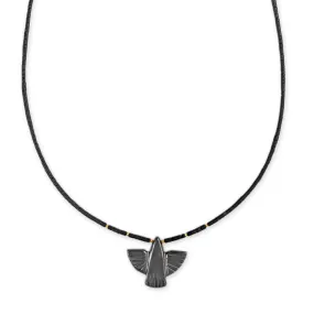 HEMATITE THUNDERBIRD   GOLD AND ONYX BEADED TOGGLE NECKLACE