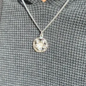 Hibiscus Flower in Ornate Circle Pendant with Chain