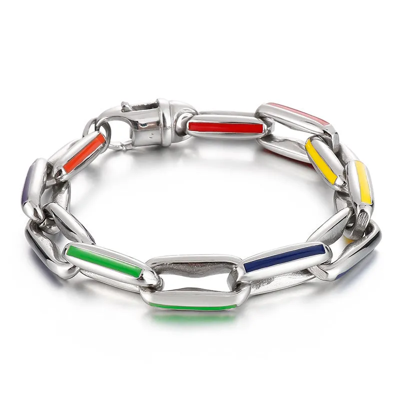 Hip-Hop Inspired Spliced Hollow Colorful Bracelet for Men - European & American Titanium Steel Square Cuban Chain