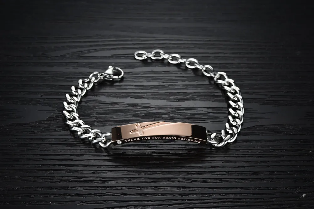 His & Hers Matching Set Cross Couple Bracelets, Valentine, Anniversary, Wedding, Promise, Engagement Gift