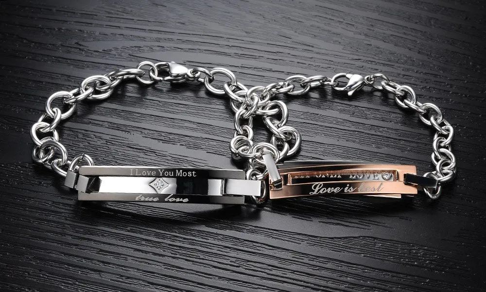 His & Hers Matching Set I Love You Most Couple Bracelets, Valentine, Anniversary, Wedding, Promise, Engagement Gift