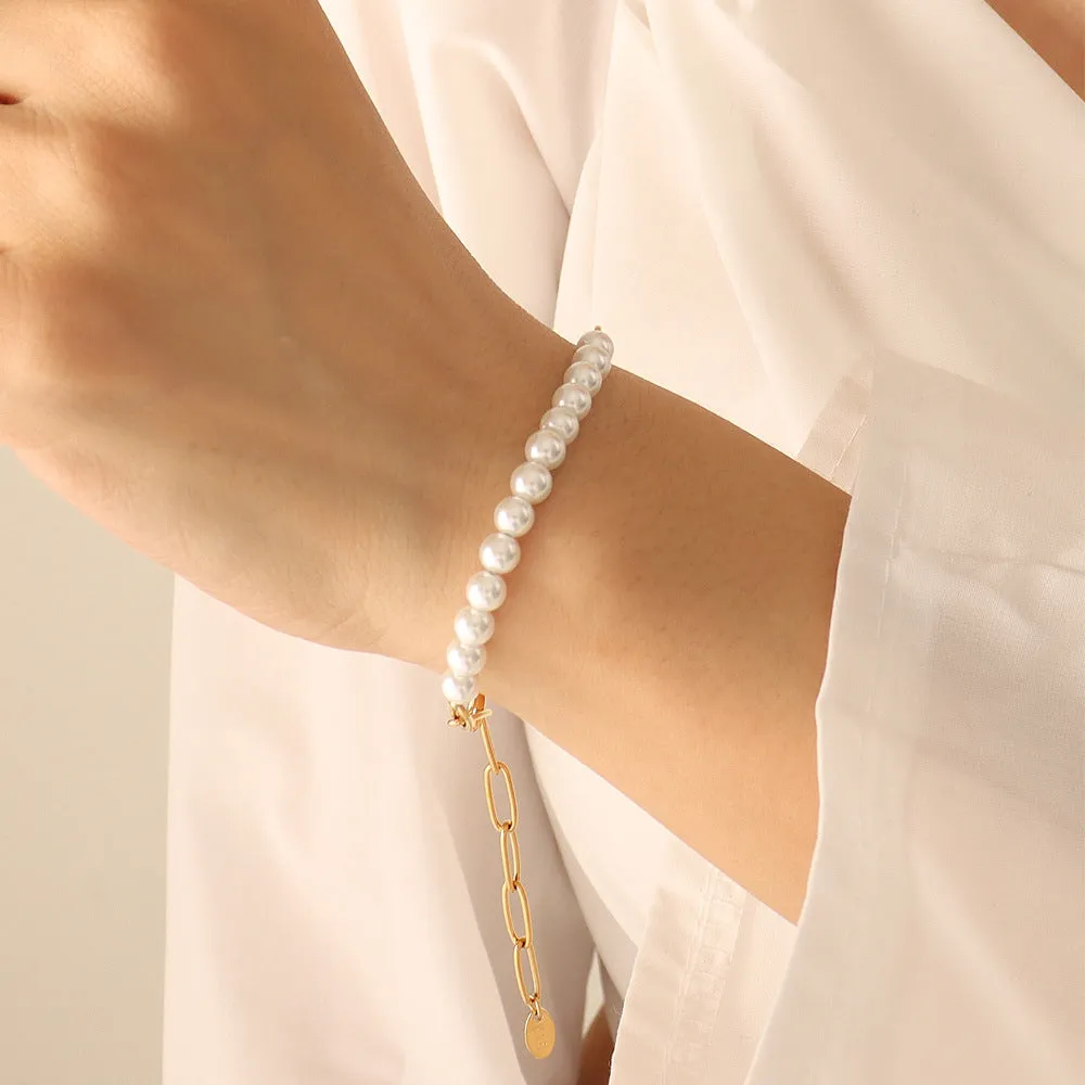 Influencer Paperclip And Pearl Necklace Bracelet Set