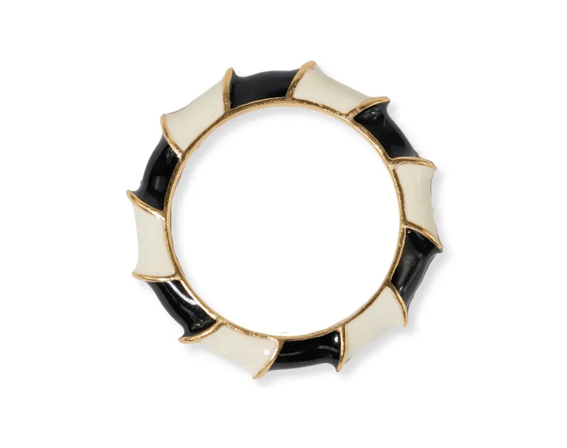 Ink   Alloy Paisley Twisted Coloblock Enamel Ring Black/White Black/White