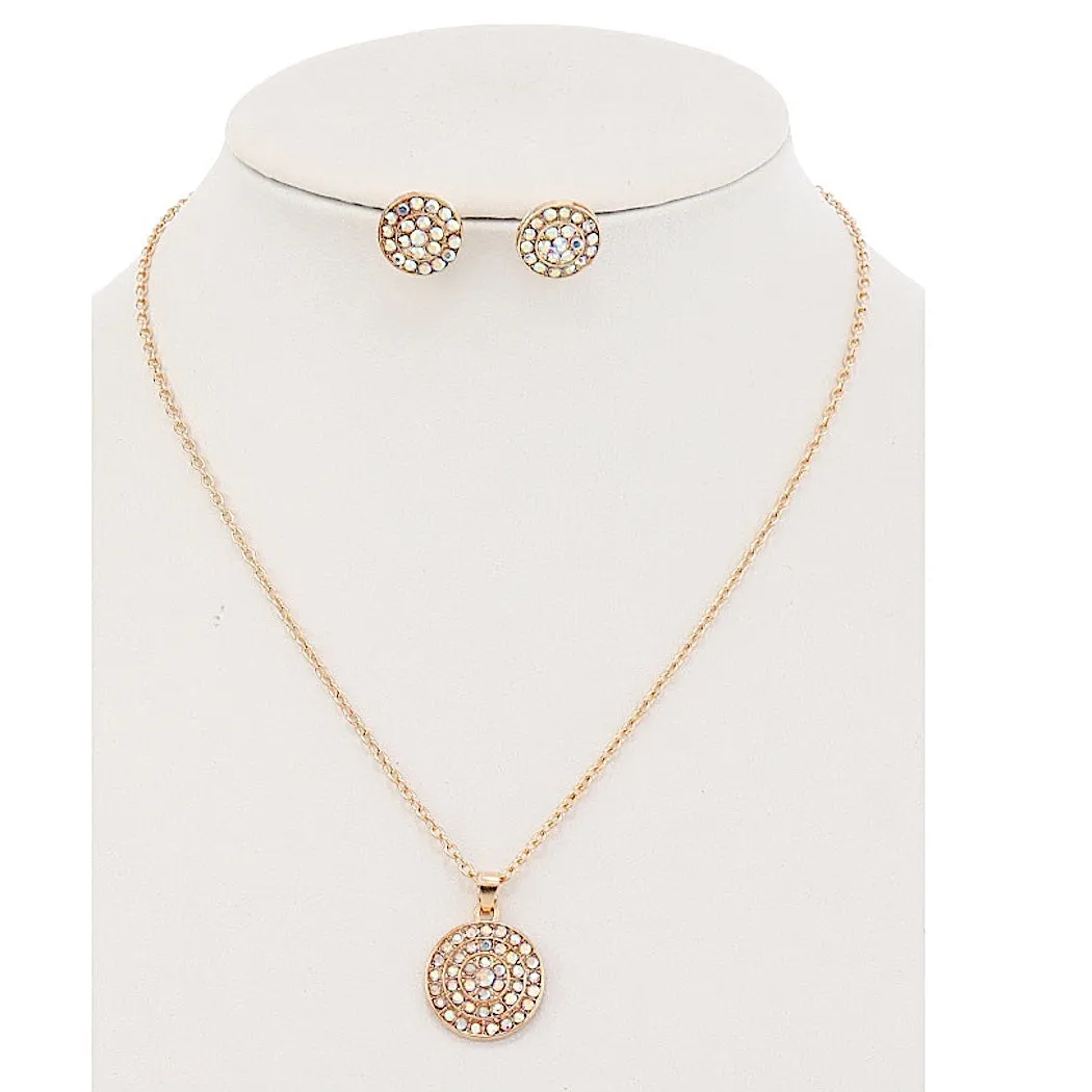 JAN44534 - Rhinestone Circle Pendant Necklace Set