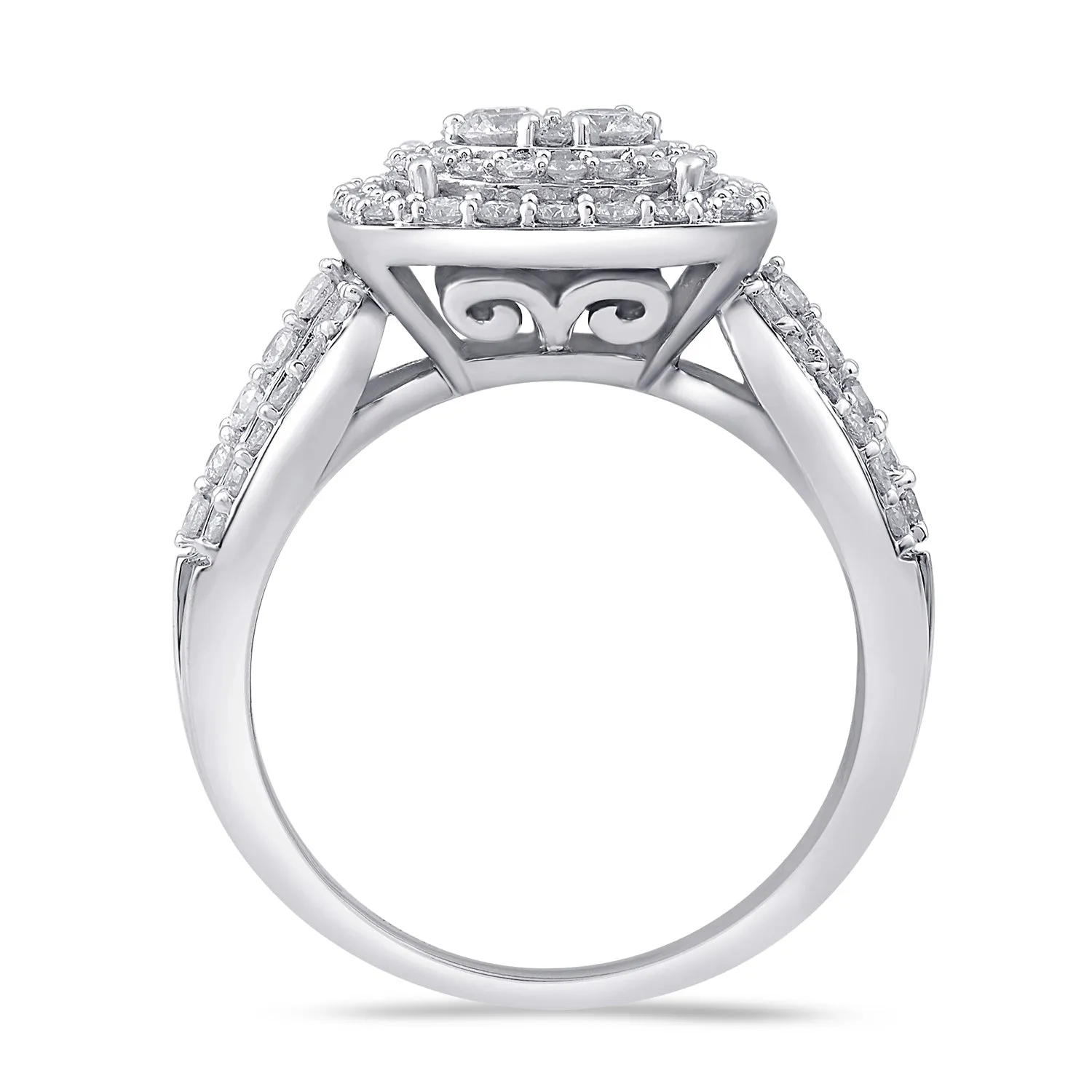 Jewelili 10K White Gold with 1 CTTW Natural Round White Diamonds Engagement Ring