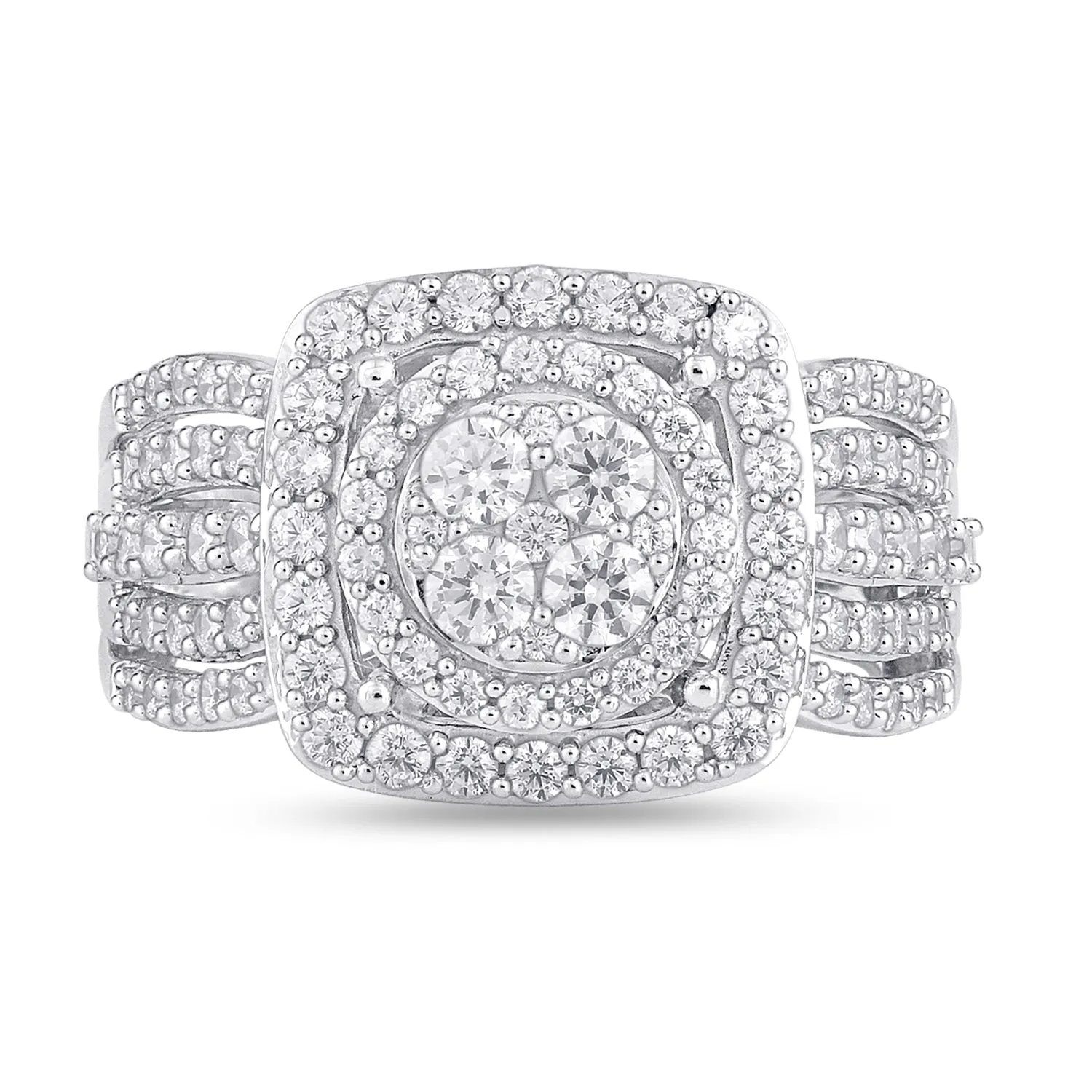Jewelili 10K White Gold with 1 CTTW Natural Round White Diamonds Engagement Ring