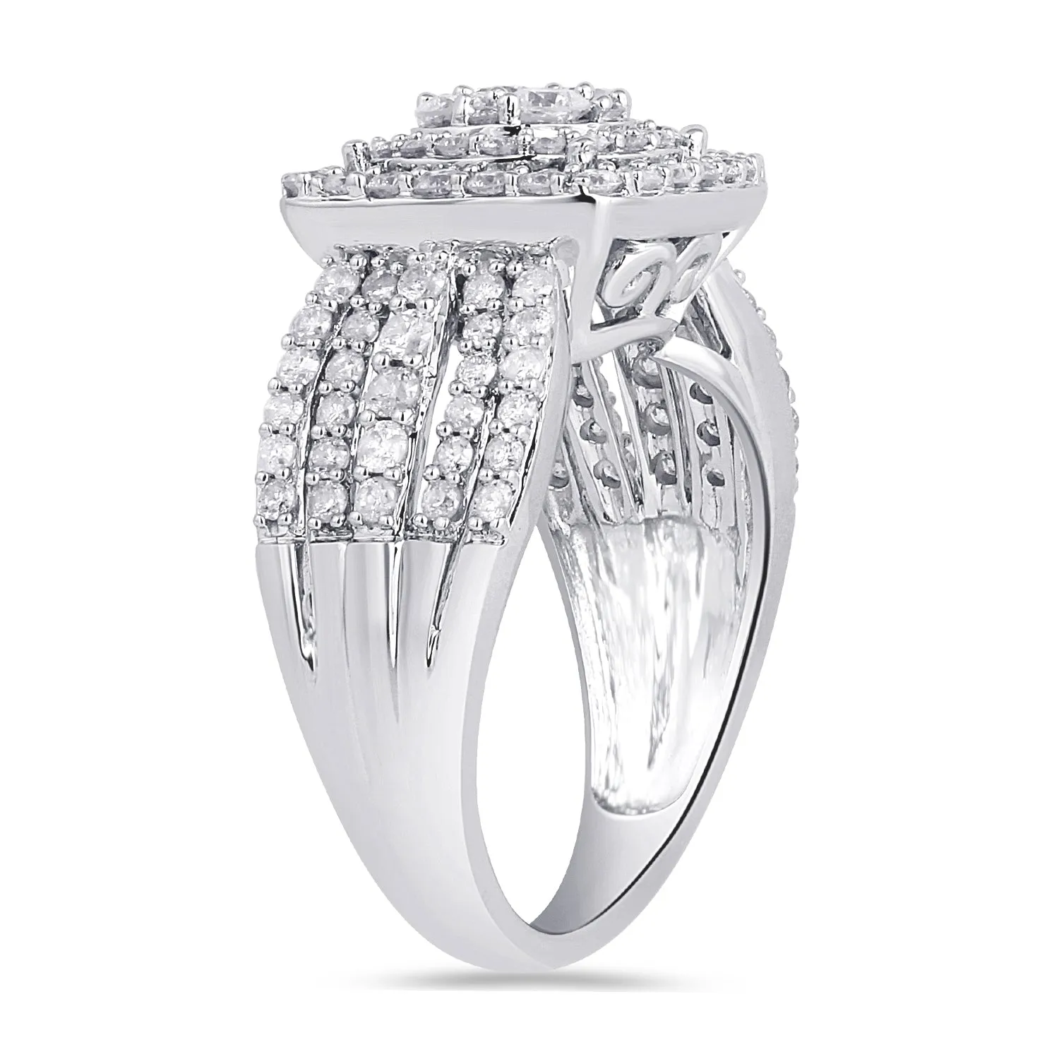 Jewelili 10K White Gold with 1 CTTW Natural Round White Diamonds Engagement Ring