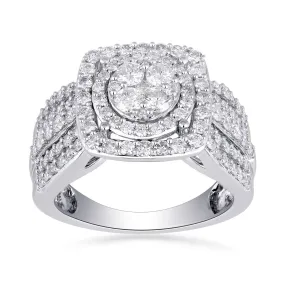 Jewelili 10K White Gold with 1 CTTW Natural Round White Diamonds Engagement Ring
