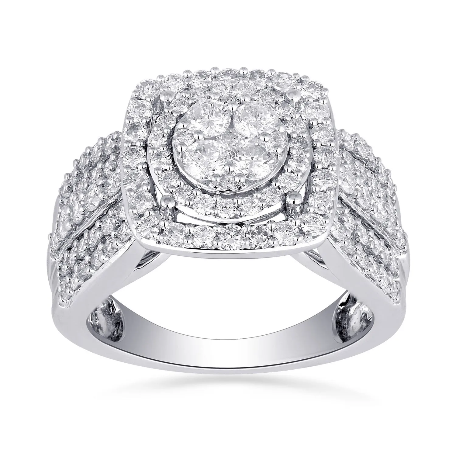 Jewelili 10K White Gold with 1 CTTW Natural Round White Diamonds Engagement Ring