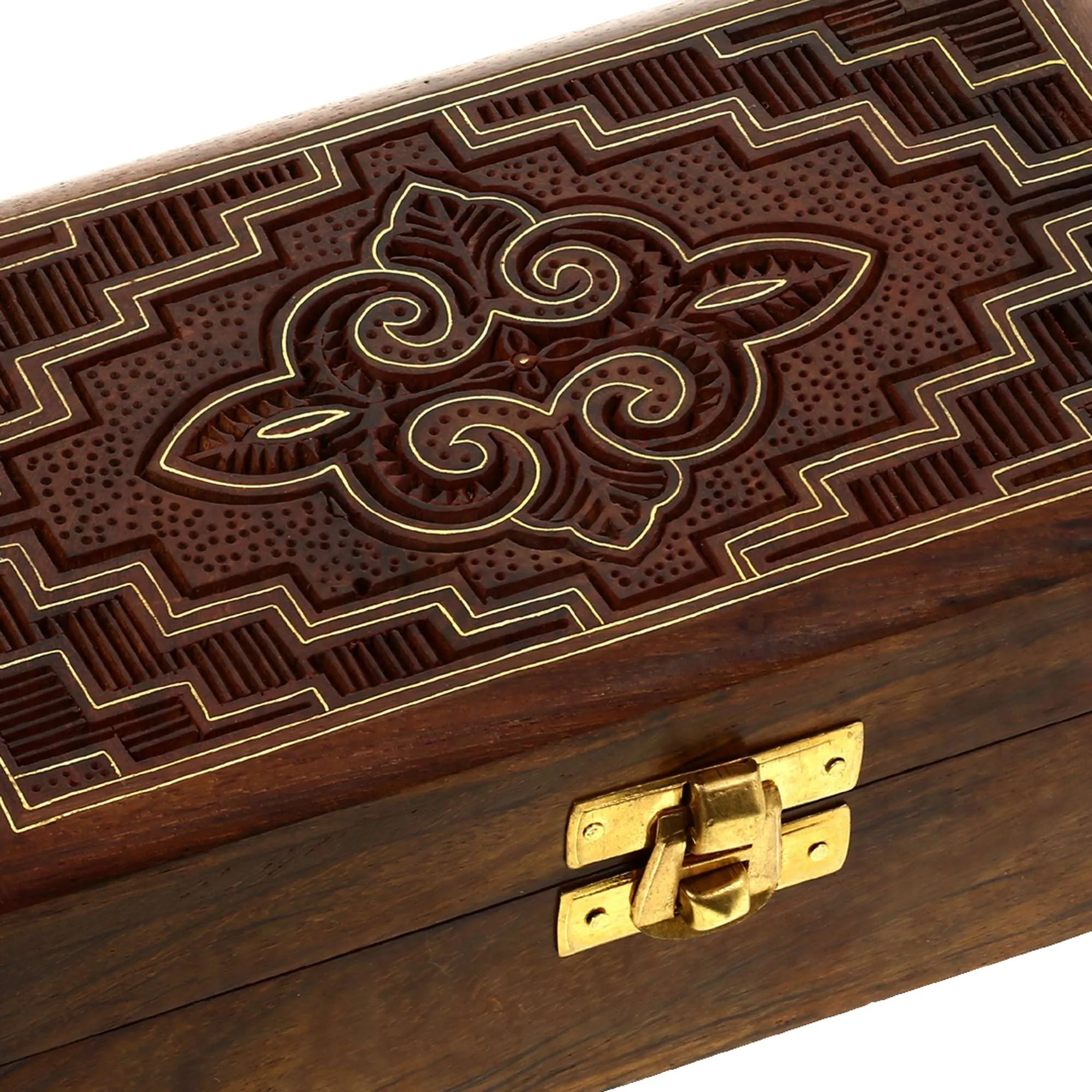 Jewelry Box in Wood Islamic Art Handmade Inlay and Carving 6x3.3x2.25 Inches