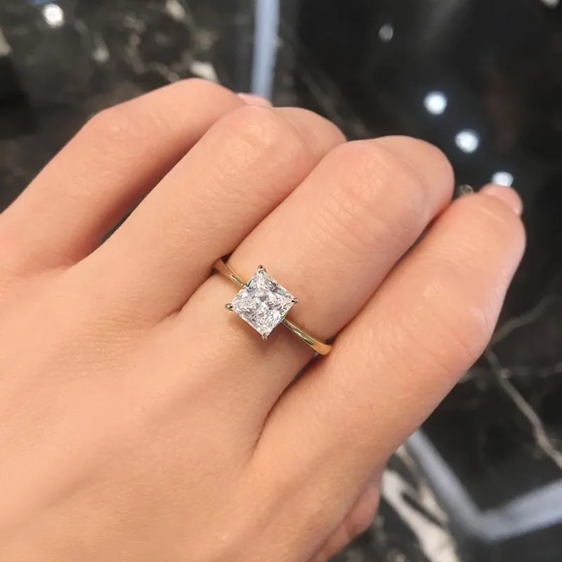 Julia Knife Edge Princess Solitaire Ring Yellow Gold