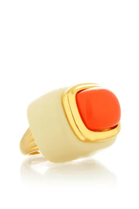 KENNETH JAY LANE Ivory Base Coral Square Cocktail Ring