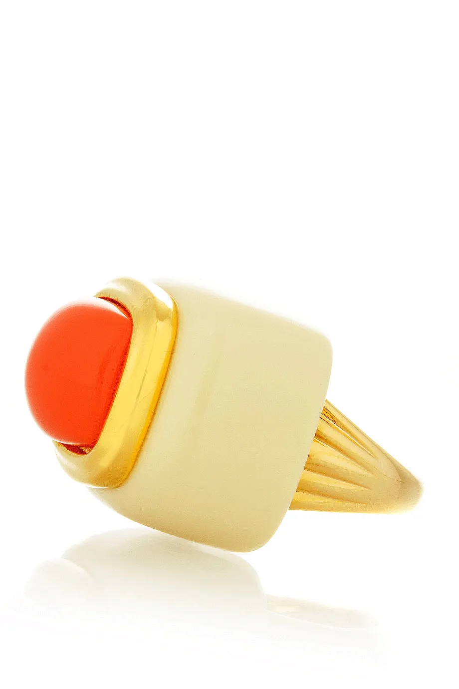 KENNETH JAY LANE Ivory Base Coral Square Cocktail Ring