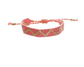 Kids Coral and Gold Zigzag Woven Beaded Band Bracelet