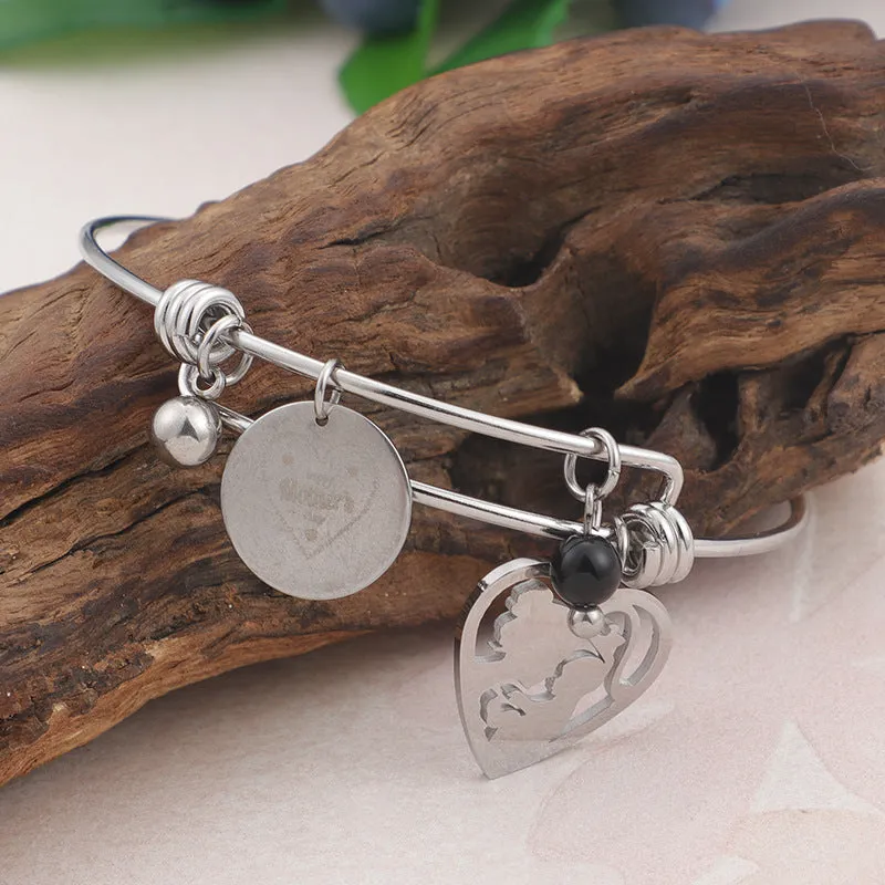 Korean Version Simple Titanium Steel Bracelet Mother's Love Lettering