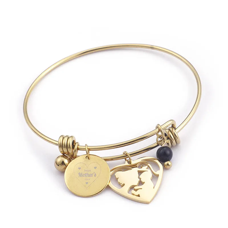 Korean Version Simple Titanium Steel Bracelet Mother's Love Lettering