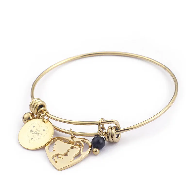 Korean Version Simple Titanium Steel Bracelet Mother's Love Lettering