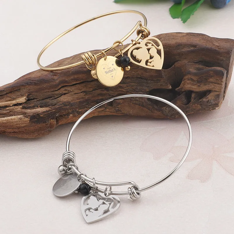 Korean Version Simple Titanium Steel Bracelet Mother's Love Lettering