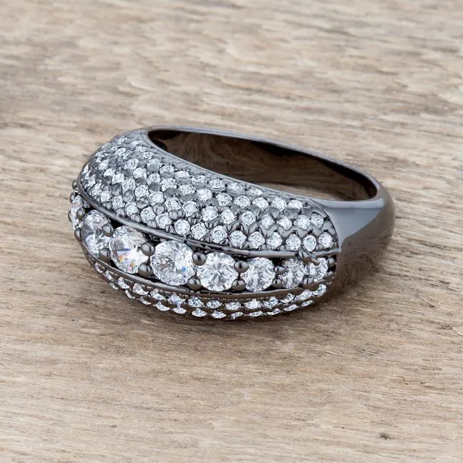 Krista CZ Hematite Contemporary Cocktail Ring | 3ct