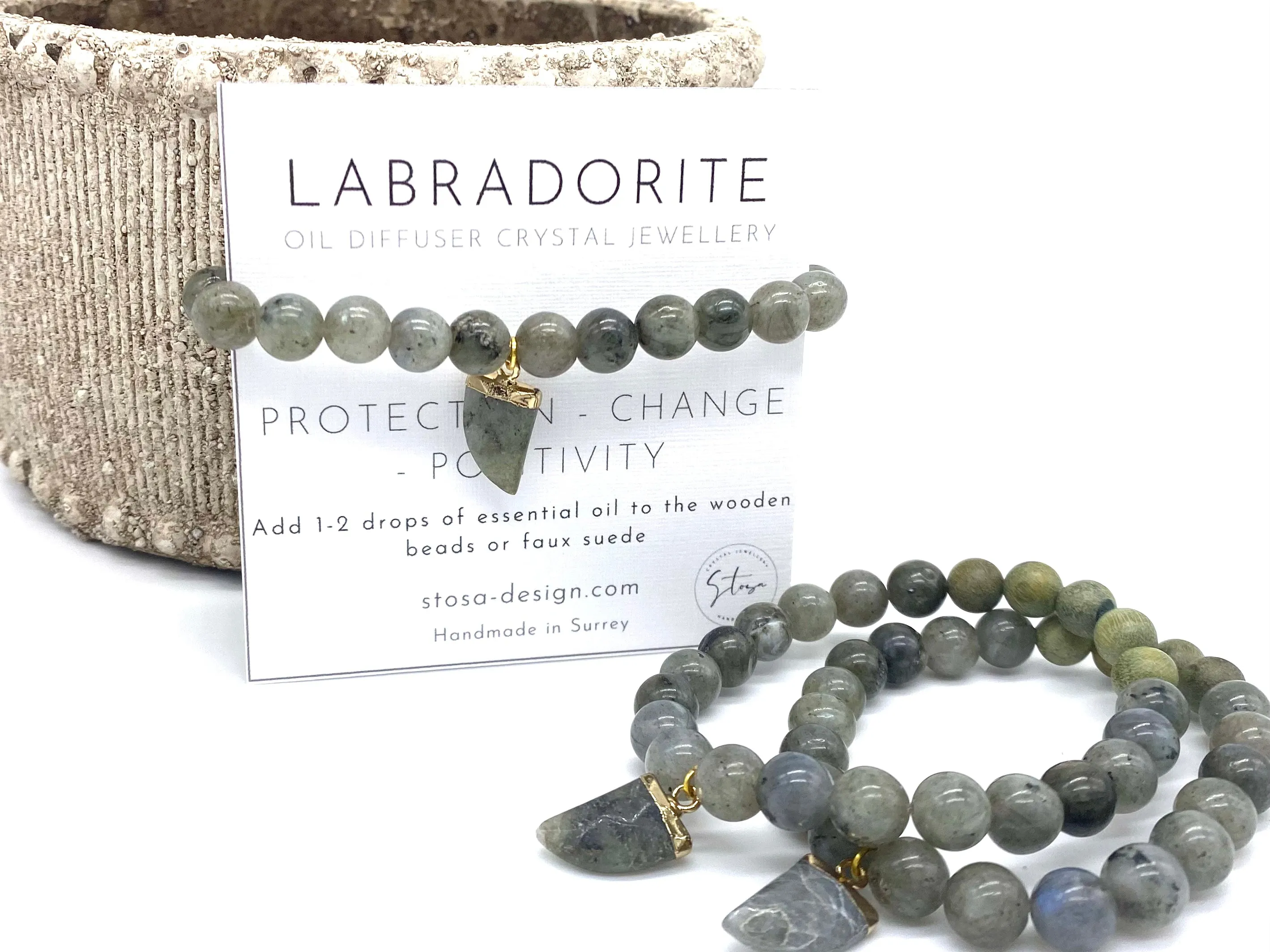 Labradorite Charm Crystal Diffuser Bracelet