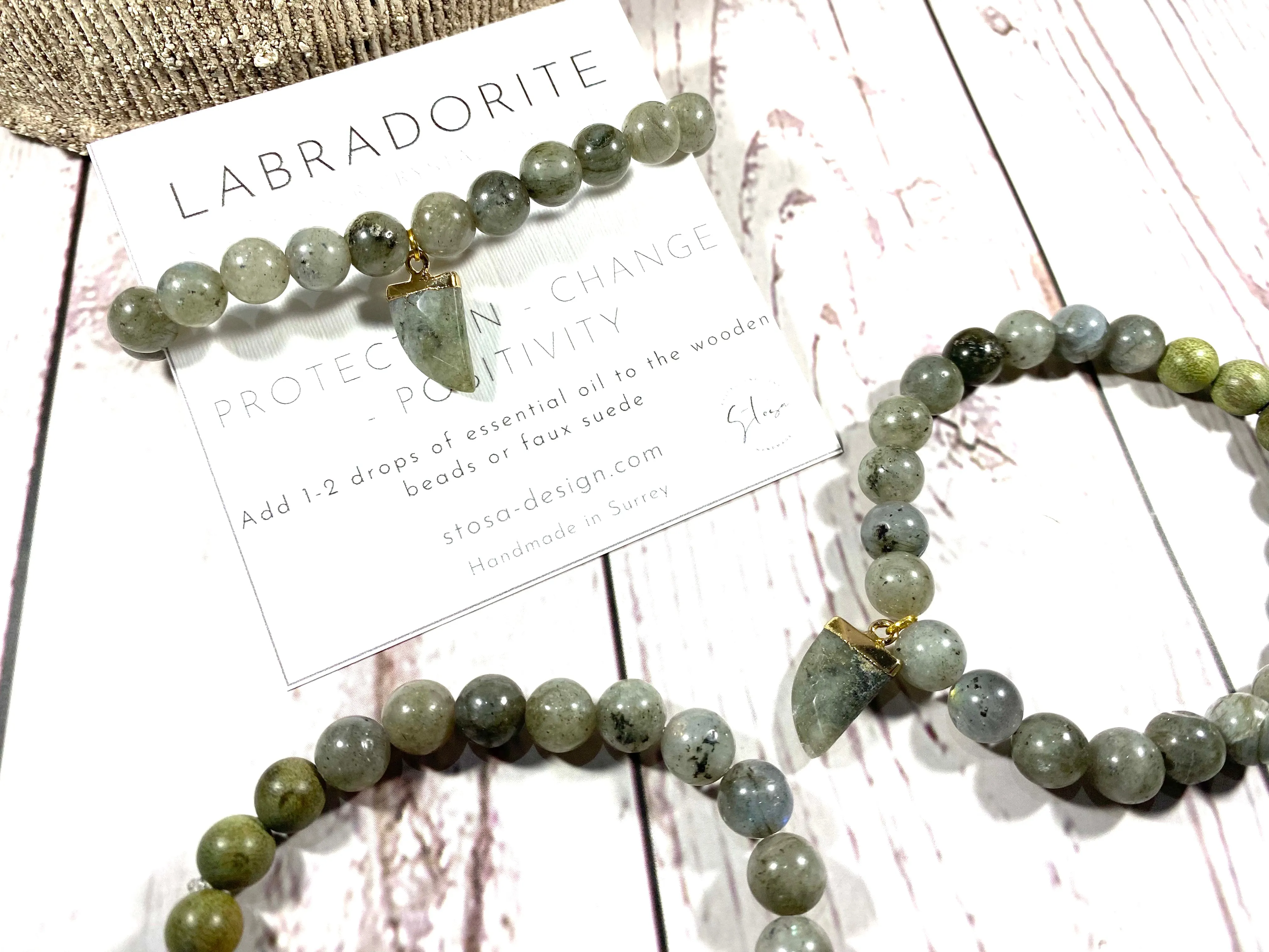 Labradorite Charm Crystal Diffuser Bracelet