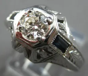 LARGE .54CT OLD MINE DIAMOND & AAA SAPPHIRE 18K WHITE GOLD ENGAGEMENT RING 27878