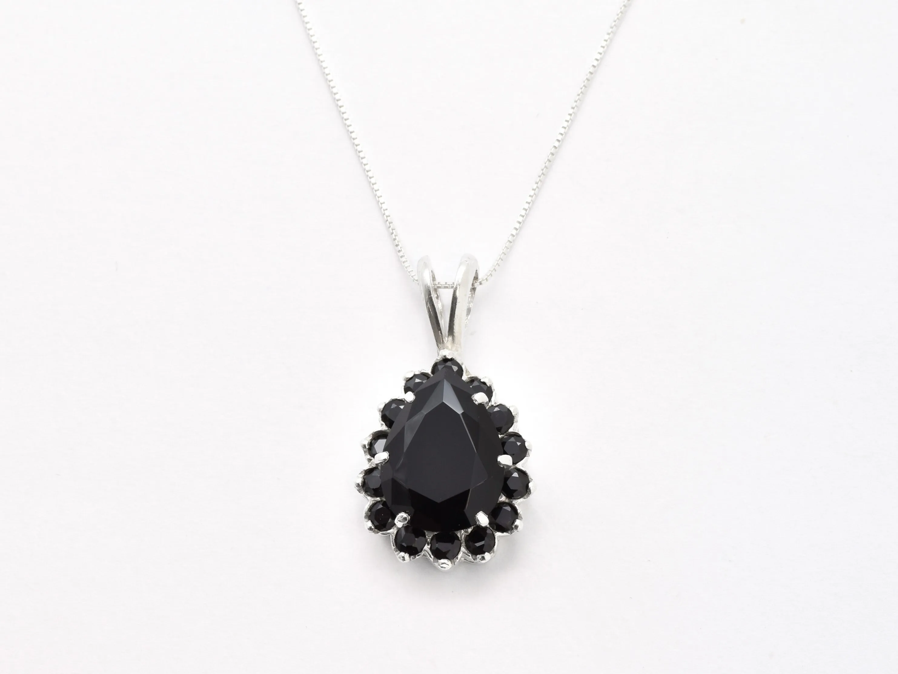 Large Onyx Pendant - Black Statement Necklace - Vintage Teardrop Necklace