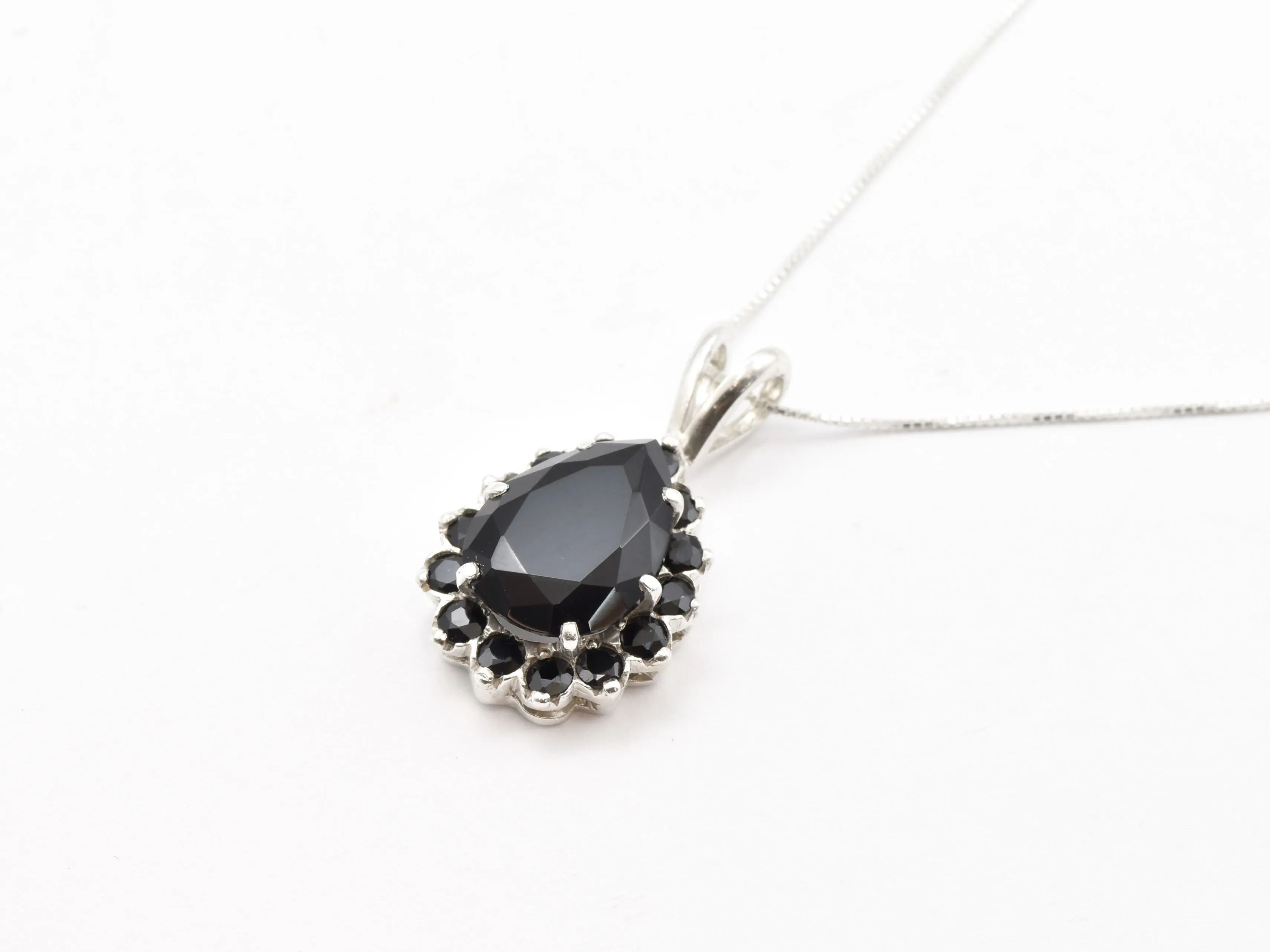 Large Onyx Pendant - Black Statement Necklace - Vintage Teardrop Necklace