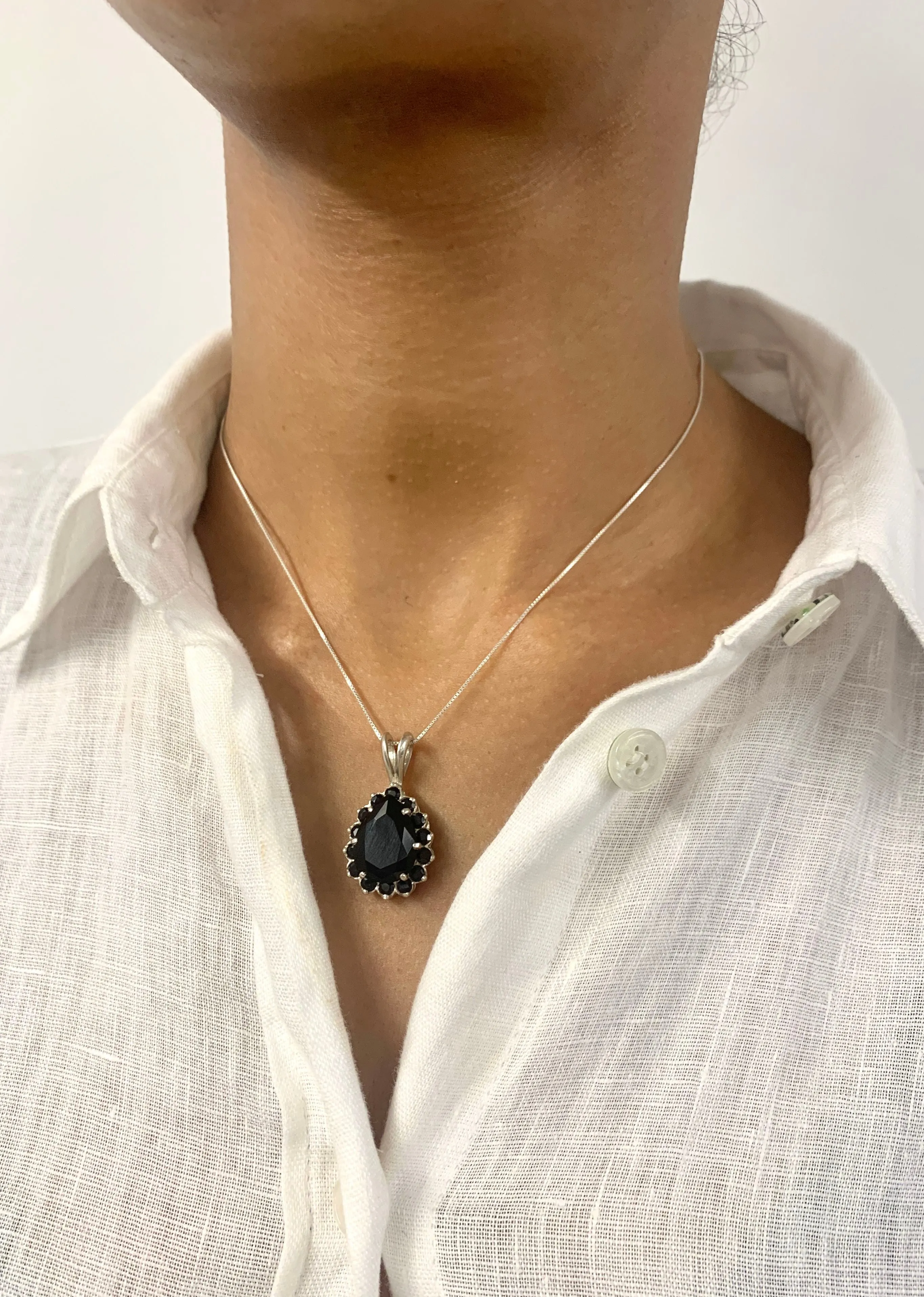 Large Onyx Pendant - Black Statement Necklace - Vintage Teardrop Necklace