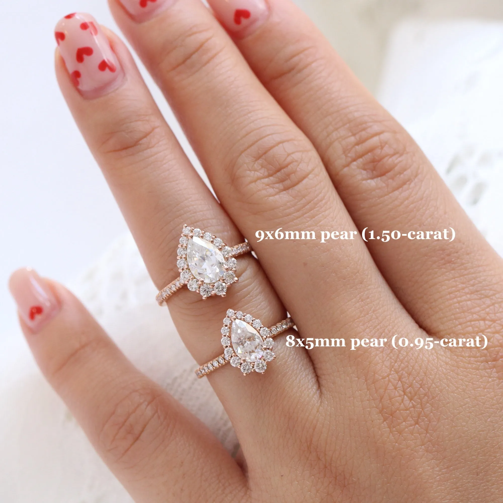Large Pear Moissanite Engagement Ring in Tiara Halo Diamond Pave Band